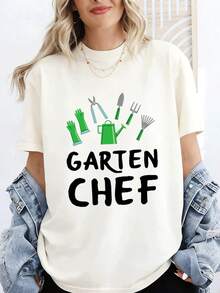 T-Shirt mit deutschem Text "Gartenarbeit" im Y2K-Stil, lockere Passform, Unisex, für Männer und Frauen, Streetwear für Strand, Fotografie und Urlaub, bequem. - Weiss - Übersicht 7