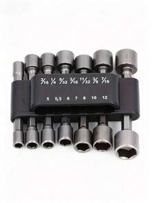 Set Adaptor Soket Heksagonal 1/4" 14 buah, Kit Mata Bor Kunci Mur Elektrik Metrik 5-12mm & Imperial 3/16"-7/16", Kompatibel dengan Mata Bor Soket Heksagonal Bor Listrik dan Obeng Impak, Set Alat Manual untuk Perbaikan Rumah, Otomotif, dan Pelepasan Pengencang Mekanik - set 14 buah - View 10