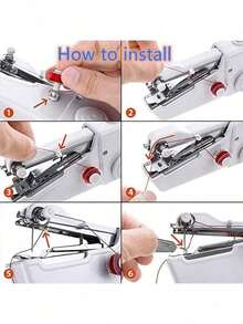 EDCUEBE7 Portable Handheld Sewing Machine - Quick Sewing Mini Tool, White/Black, Compact Design With Adjustable Tension Knob And Presser Foot, For Clothing Cutting | Handheld Sewing Machine | Multi-Functional Sewing Tool, Suitable For Travel And Home DIY Fabric Repair, Easy For Beginners To Use, Accessory Color Random - Manual Sewing Machine + Sewing Kit - View 2