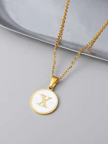 1pc 18k Gold Plated Titanium Steel Necklace With Seashell Pendant, A To Z Alphabets Personalized Necklace Best Gift For Daughter And Suitable For Women - Gold - View 28