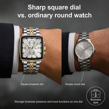 POEDAGAR Men's Luxury Stainless Steel Luminous Waterproof Minimalist White Calendar Square Dial Quartz Watch, Business Birthday Or Holiday Gift - Multicolor - View 9