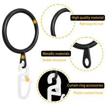 20/60/100pcs (10 Metal Rings & 10 Plastic Hooks / 30 Metal Rings & 30 Plastic Hooks / 50 Metal Rings & 50 Plastic Hooks) With Plastic Hooks Metal Curtain Rings Hanging Rings And Curtain Hooks Window Shower Rings, 30mm/1.18in Diameter (Black, Silver) - Multicolor - View 5