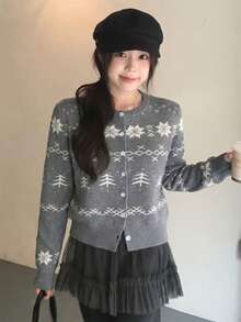 Cardigan Rajut Kasual Manis Gaya Korea Terbaru untuk Musim Gugur/Dingin untuk Wanita, Serbaguna untuk Perjalanan Sehari-hari di Musim Gugur - Grey - View 4