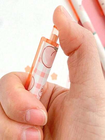 12pcs/Set Student Peach Graphic Push-Button Ballpoint Pens. Cute Pink Color For Girls. 0.5mm Black Ink Pens. Back To School Essential Stationery. Office Signing Pens. Back To School
