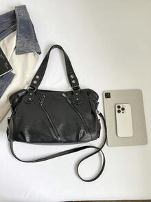Fashion Solid Color PU Tote Bag, Shoulder Tote Bag, Suitable For Women Shopping, Commuting And Daily Use - Black - View 3