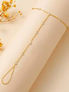 1 pieza Cadena de dedo de acero inoxidable chapada en oro de 18K estilo INS de lujo para mujeres, cadena de dedo conectada elegante y personalizada de alta gama, adecuada para uso diario - Dorado - Ver 2