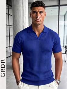 GRDR Suéter de punto de manga corta de unicolor para hombres, de moda para el verano - azul real - Ver 4