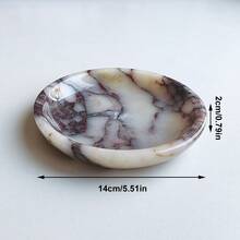1pc Luxury Natural Marble Round Jewelry Tray, Polished Cosmetic Storage, Home & Office Desk Decor - White + Light Purple - View 5