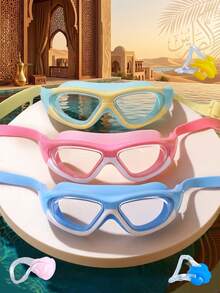 2 Pieces Swimming Set - Large Frame Swimming Goggles, Anti-Fog Waterproof Silicone Swim Goggles With Earplugs And Nose Clip, Suitable For Swimming Training And Leisure, Holiday Gift - Multicolor - View 2