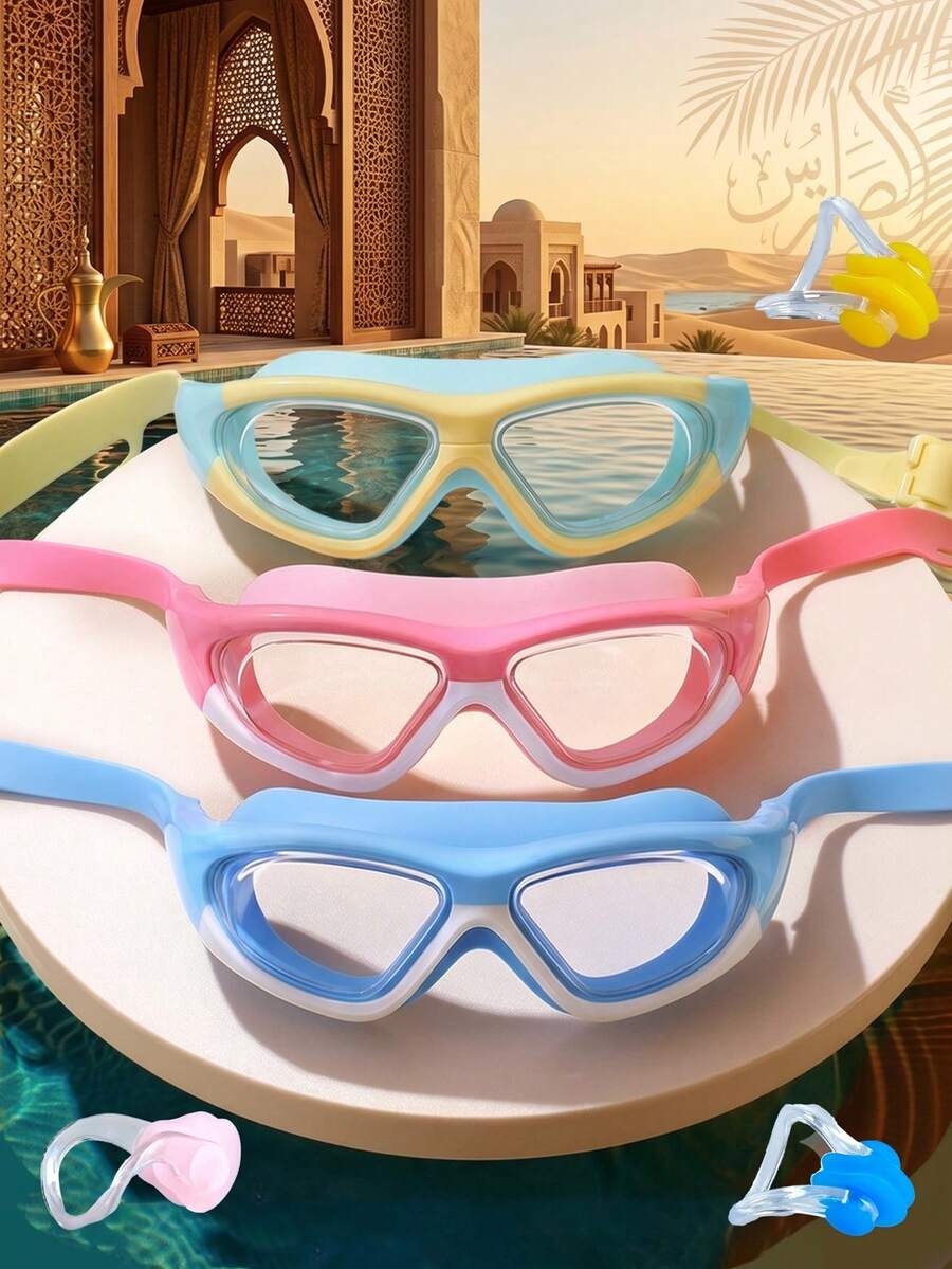 Bộ 2 món đồ bơi - Kính bơi khung lớn, kính bơi silicone chống sương mờ chống nước kèm nút tai và kẹp mũi, phù hợp cho tập luyện bơi lội và giải trí, quà tặng ngày lễ - Nhiều màu - Xem 1
