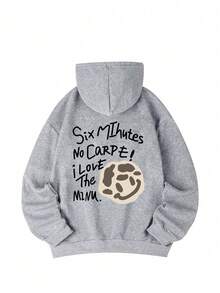 Women's Hooded Sweatshirt, Autumn/Winter New Graphic & Letter Print, Drawstring Design, With Pockets, Casual Versatile Loose Fit Top, Fashionable Everyday Wear - Dark Gray - View 3