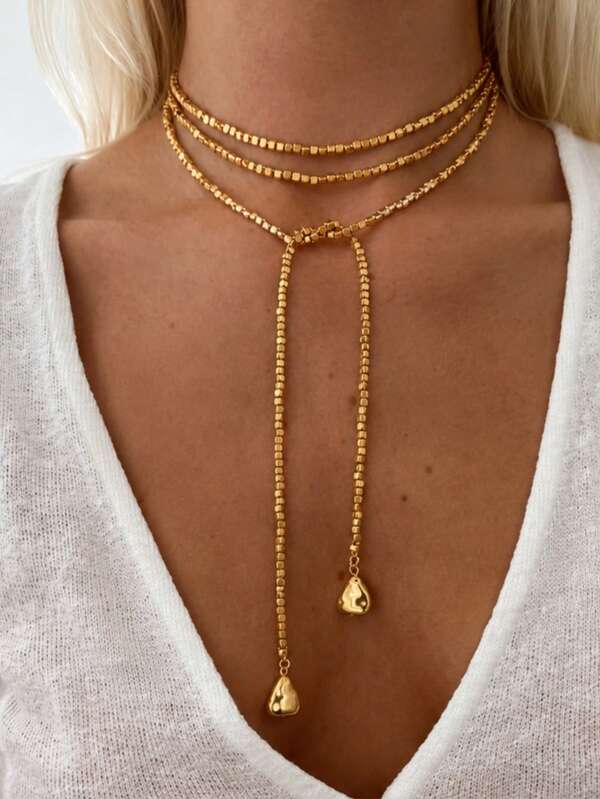 1pc Fashion Casual Minimalist Multi-Layer Wrapped Long Necklace For Women, Suitable For Daily Wear, Dates, Parties, Vacations, Travel, Gift For Girlfriend, Gift For Mom