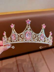 2/1pc Pink Rhinestone Tiara & Butterfly Pearl Ribbon Headpiece, Women Princess Hair Accessories For Birthday Party Prom Bridal Shower - Multicolor - View 8