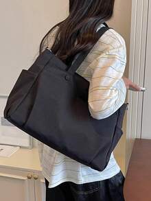 大容量時尚斜挎包，輕量、可折疊、多口袋、拉鍊開合、可調節肩帶 - 黑色 - 查看 7