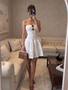 Elegant Sexy Casual Holiday Date Summer Strapless Dress, White Dresses, Holiday Dresses For Women, Elegant Dress - White - View 1