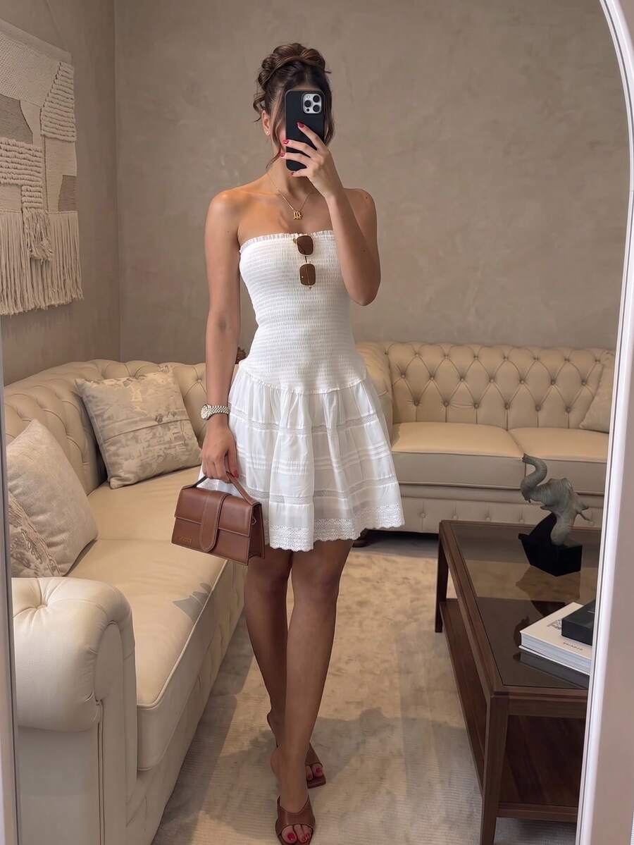 Elegant Sexy Casual Holiday Date Summer Strapless Dress, White Dresses, Holiday Dresses For Women, Elegant Dress - White - View 1