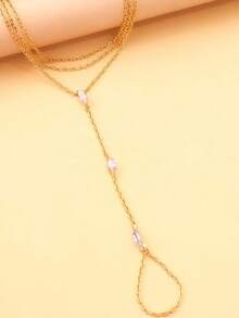 1pc Rhinestone Multi-Layer Finger Chain, Women's Fashion Bracelet, Suitable For Daily Wear And Party, Minimalist Unique Accessory - Gold - View 3