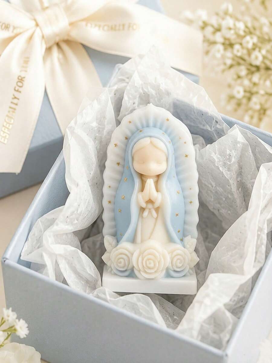 两款可爱圣母玛利亚、心形、玫瑰底座、祈祷女孩造型的扁平硅胶蜡烛模具，复活节装饰品，耐热高弹软硅胶模具，用途广泛——可用于制作蜡烛、石膏/绘画、挤压玩具/减压、摄影背景、家居装饰、节日派对礼物、手工工艺品，经久耐用，易于清洁，可重复使用。 - 白色 - 查看 1