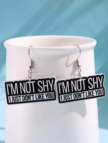 1對創意趣味時尚獨特標語「I'M NOT SHY I JUST DON'T LIKE YOU」壓克力耳環，適合女性日常佩戴與派對珠寶 - 彩色 - 查看 2