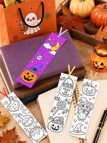48pcs Halloween Party Favors DIY Coloring Bookmarks, Colorable Blank Bookmarks With Cute Witch, Ghost Pumpkin, Black Cat Patterns, Suitable For Coloring, Halloween Gifts, Halloween Party Favors, "Trick Or Treat" Decorations, Halloween Table Decor, Halloween Party Gifts, Halloween Decoration Cards, Halloween Gift Packaging Labels, Halloween Party Supplies, Christmas Gifts, New Year Decorations, Back To School, Student Gifts - Halloween Pumpkin - View 4