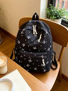1pc Back To School Bow Pattern Backpack, Large Capacity Polyester Commuter Daily Bag, Multi-Layer Storage Casual School Bag, Lightweight Travel Backpack, Suitable For Girls, Fresh Graduates, Young People, Applicable For Back To School, Daily Commute, Shopping, Short Trips And Outdoor Leisure Travel - 2281 - View 8
