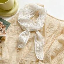 1pc New Cat Eye Pendant Lace Trim Silk Scarf Women Spring Autumn Summer Fashion Versatile Long Hollow Out Decorative Headband - Multicolor - View 6