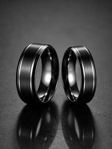 2 Pieces Simple And Stylish Matte Beveled Stainless Steel Men's Rings, Unisex Couple Rings Jewelry Accessory, Suitable For Everyday Weddings Jewelry - Multicolor - View 4