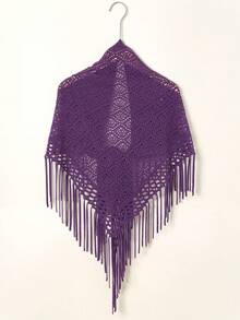 1 pieza Bufanda/Chal de punto de unicolor con flecos triangulares para mujer, adecuado para otoño/invierno con vestido - 05-morado - Ver 7