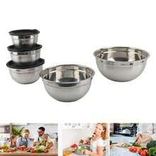 8-Piece Stainless Steel Mixing Bowl Set With Lids And Measuring Spoons, Stackable Mixing Bowls For Cooking, Baking, And Food Prep - Black - View 7