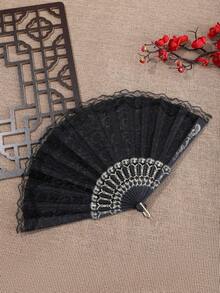 1pc Vintage French Lace Tassel Folding Hand Fan, Portable All Season, Suitable For Dancing - Multicolor - View 8