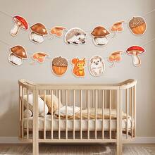 1 Set Party Banner - Autumn Woodland Animal Garland Banner, Featuring Watercolor Hedgehog, Squirrel, Mushroom, Acorn, Maple Leaf Flags, Suitable For Autumn Thanksgiving Party, Baby Shower Theme And Home Wall Hanging Decoration - A - View 4