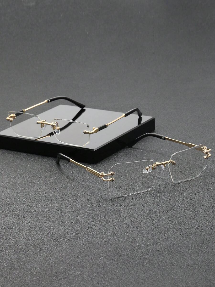 2 Pairs Men's Luxury Metal & Transparent Eyeglasses, Suitable For Daily Use, Study, Reading, TV, Computer …Gamin - Transparent - View 1