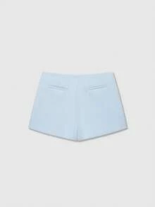 女款夏季優雅蕾絲拼接休閒短褲 - 淺藍色 - 查看 2