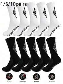 10/5/1Pair Men's Non-Slip Dots Mid-Calf Soccer Socks, Breathable Anti-Slip Grip Athletic Football Sports Socks For Training Match - Multicolor - View 13