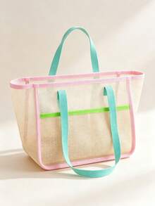 XD Candy Color Mesh Handbag For Teen Girls, Travel Tote Bag, Makeup Organizer Bag, Large Capacity Hollow Mesh Handbag, Suitable For Girls' Outdoor Travel And Vacation - Multicolor - View 7
