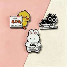1Pc Cute 404 Error Animal Enamel Pin Funny Cartoon Black Cat Bunny Duck Brooches For Programmers Backpack Clothes Decor Daily Jewelry Gift - Multicolor - View 8