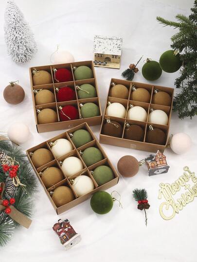 9PCS Christmas Tree Decoration Flocked Balls Hanging Ornaments, Premium Flocked Balls, Classic Holiday Party Gathering Hanging Decorations, Party Gathering Decorative Hanging Balls, And Christmas Holiday Arrangement Props, Suitable For Outdoor, Yard, Indoor, Window, Room, Living Room, New Year, Housewarming, Wedding, Party, Christmas Tree Decoration, Winter Holiday Celebration, Festive Party Decoration, Party Gift, Festive Christmas Party Decoration, Perfect Gift Choice For Friends On Christmas