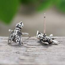 Halloween Realistic Fly Stud Earrings For Women, Insect Vintage-Style Jewelry With 3D Texture - E4963 Antique Silver - View 8