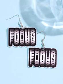 1對創意趣味時尚獨特標語 Focus 壓克力耳環，女款日常佩戴派對飾品 - 彩色 - 查看 2