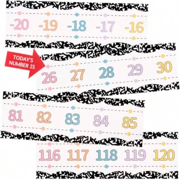 30 Pieces Number Line Bulletin Board Borders -20 To 120 Composition Notebook Number Line Posters For Classroom Wall Math Bulletin Board Borders For Back To School Decoration Supplies