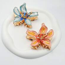 Summer Beach Vintage Gradient Lily Hair Claw, Oil-Drip Enamel Petal Exquisite Rhinestone Hair Clip, Luxury Gilded Alloy Material Non-Pulling Hair, Beach Vacation, Evening Dress, Photo Styling, Commute Half-Up Hair Accessory, Hibiscus/Hawaiian Flower Casual Zinc Alloy Hair Claw, Hair Claw Summer - Hawaiian Flower Hair Claw - View 3