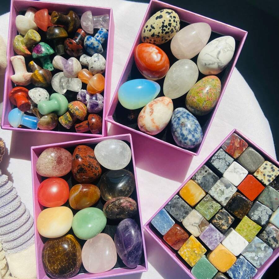 1pc Natural Crystal Mini Egg Box, Crystal Cube, Pyrite, Clear Quartz Cluster, Crystal Mushroom, Jade Decorative Gift Box - Multicolor - View 1