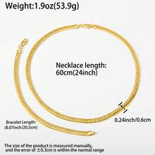 2件組時尚奢華義大利風 750 18K鍍金銅項鍊與手鍊，經典情侶珠寶，適合男女日常配戴 - 金色 - 查看 9