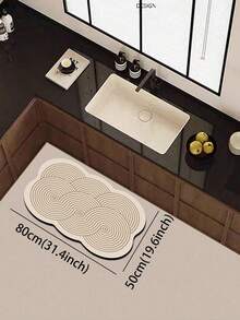 1pc Auspicious Cloud Wave Diatom Mud Floor Mat, Fabric Surface With Absorbent Sponge Rubber Bottom, 3.5mm Trimmable, Absorbent Anti-Slip Oil-Resistant, Suitable For Bathroom, Kitchen, Entryway, Laundry Room - View 7