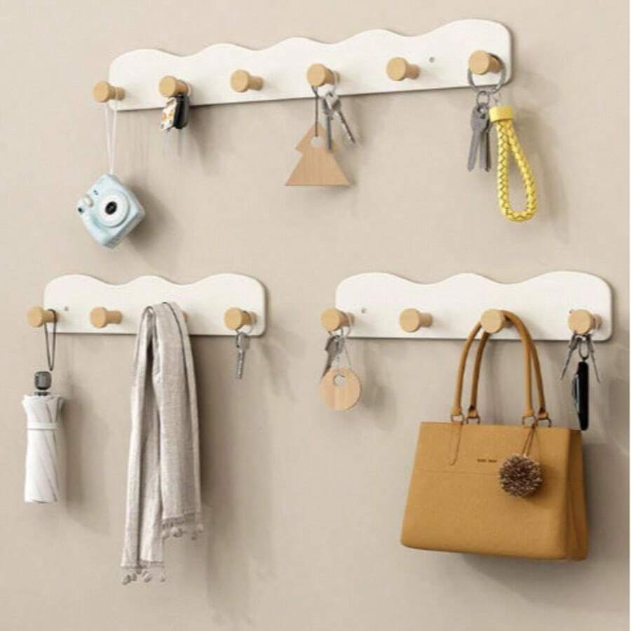 1PC Wall-Mounted Hook Shelf Home Wall Hanging Storage Rack Dorm Entryway Clothes Hanging Hook No-Drill Installation Bedroom Organizer Space Saving Decorative Hanger Stand - View 1