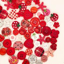 11/22/33/44/55/66/77/88/99Pcs Boxed Red Mixed Color Handmade Button Set, Heart, Floral, Star, Plaid Printed Resin Buttons, Multi-Hole Sewing Buttons Suitable For DIY Handmade Scrapbook Decoration, Clothing And Accessories - Multicolor - View 2