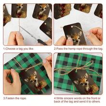 50pcs Vintage Christmas Reindeer Gift Tags With Jute Rope - Holiday Deer Pattern Paper Party Favor Hanging Tags, Suitable For Gifts, Gift Wrapping And Party Decoration, Christmas Gift Wrapping Supplies - A - View 6