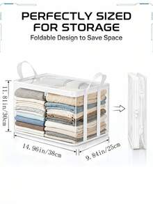 4pcs Transparent White Edge Storage Bags, Dual Handle Portable Easy Loading, Dust-Proof & Moisture-Proof Organizer Bags, Large Capacity Durable Foldable, Easy Storage & Classification, Suitable For Bedroom, Classroom And Dormitory Book Moving - White - View 4
