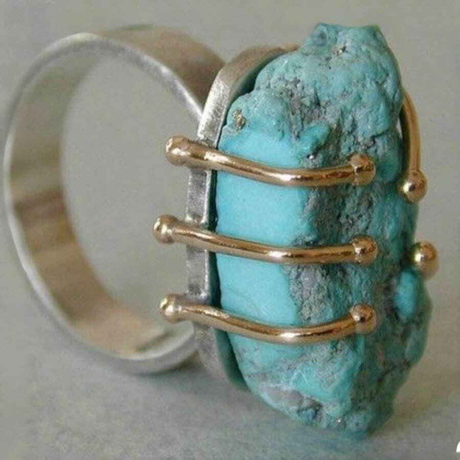 Gmzalx Women's Lightweight Luxury Asymmetrical Texture Synthetic Turquoise Ring, Bohemian Vacation Style, Daily Commute Travel - Baby Blue - View 1