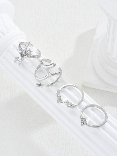 4/17pcs Fashionable Minimalist Punk Hip-Hop Old Money Style Chunky Geometric Silver Rings Set For Men, Versatile For Vacation, Date, Daily Commute, Gift For Boyfriend, Friend, Father